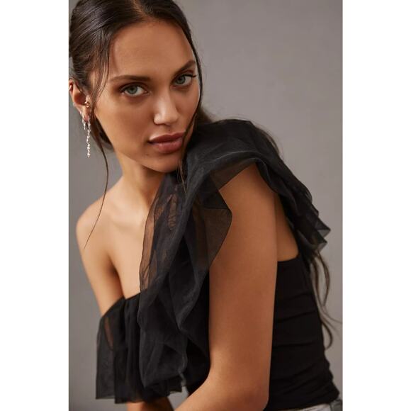 New Anthropologie Sunday in Brooklyn One-Shoulder Top $78 LARGE PETITE Black - Picture 3 of 10